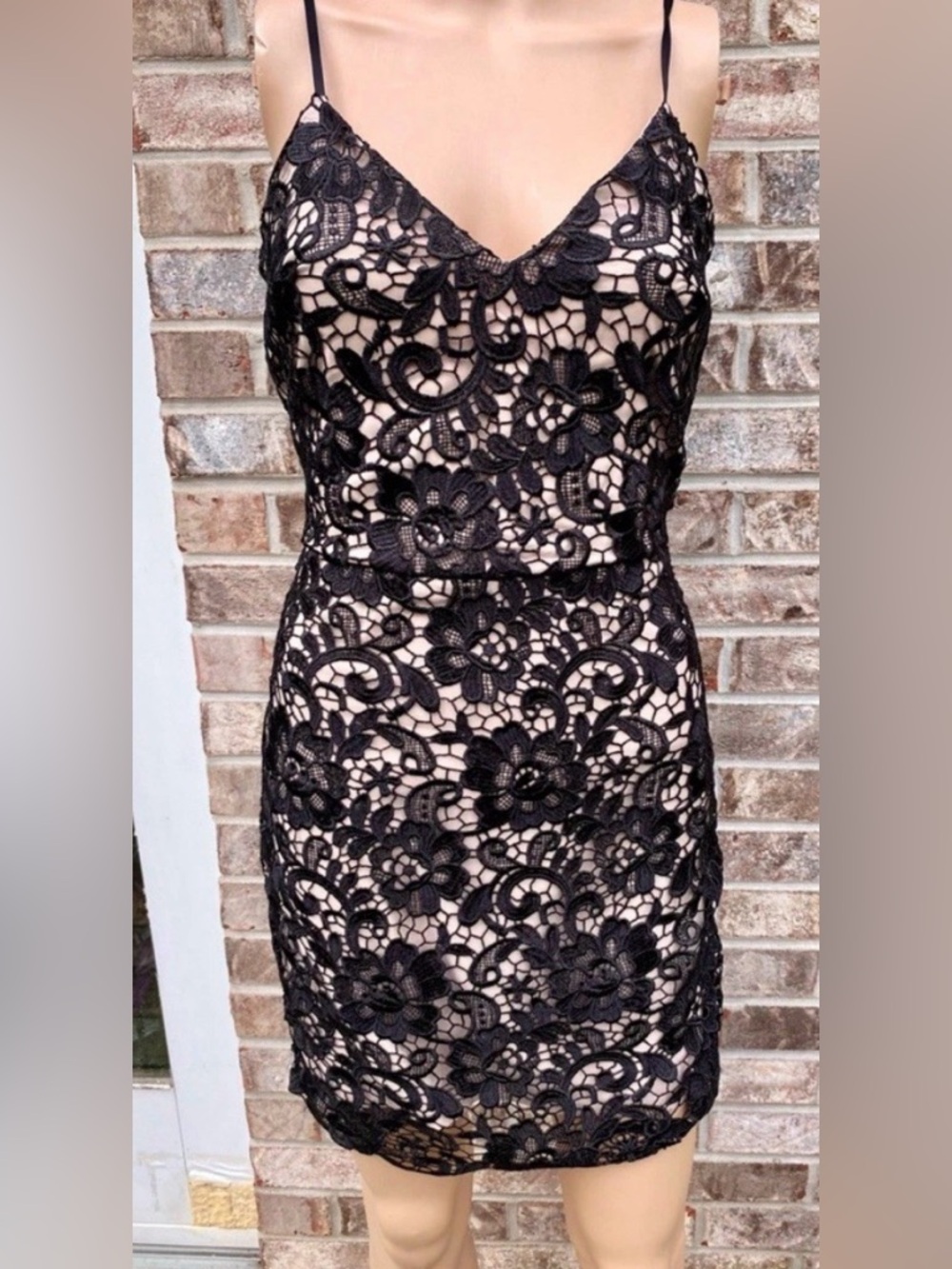 Express Black Lace Overlay V-Neck Slip Dress